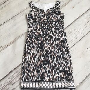 London Times Dress 6 Sheath Cheetah Animal Print Sleeveless Midi V-Neck